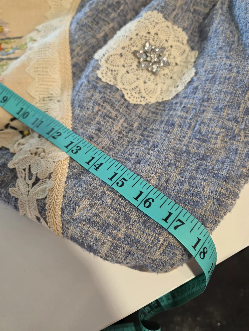 Handmade Patchwork Boho Embroidered Tote Shoulder Bag - Blue Cottagecore